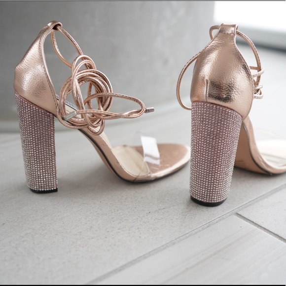 Clear Embellished Rose Gold Heels - Picture 4 of 7